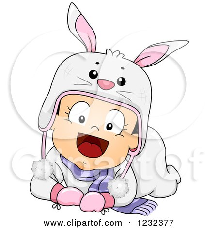 Clipart of a Caucasian Toddler Girl in a Bunny Winter Hat - Royalty Free Vector Illustration by BNP Design Studio