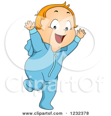 Clipart of a Caucasian Toddler Boy Running in Pajamas - Royalty Free Vector Illustration by BNP Design Studio