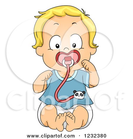 Clipart of a Caucasian Toddler Boy with a Panda Pacifier - Royalty Free Vector Illustration by BNP Design Studio