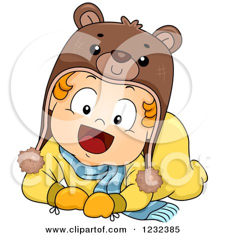 Clipart of a Caucasian Toddler Girl Wearing Winter Cothes and a Bear Hat - Royalty Free Vector Illustration by BNP Design Studio