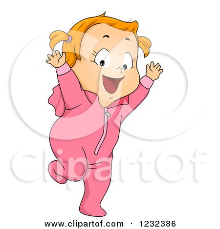 Clipart of a Caucasian Toddler Girl Running in Pink Pajamas - Royalty Free Vector Illustration by BNP Design Studio