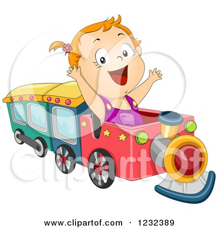 Clipart of a Caucasian Toddler Girl Playing on a Train - Royalty Free Vector Illustration by BNP Design Studio