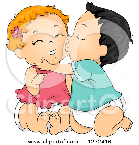 Clipart of a Toddler Boy Kissing a Girl's Cheek - Royalty Free Vector Illustration by BNP Design Studio