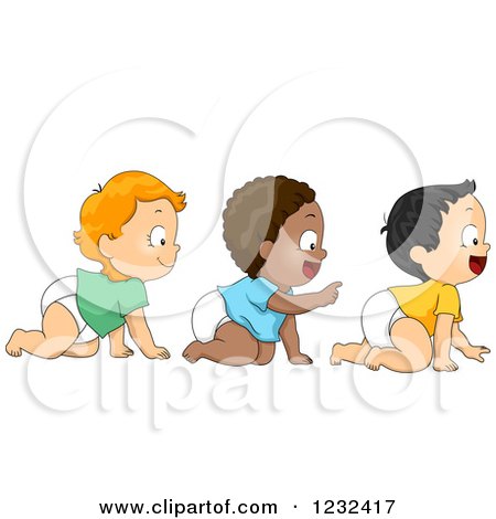 Clipart of Diverse Baby Boys Crawling in Line - Royalty Free Vector Illustration by BNP Design Studio