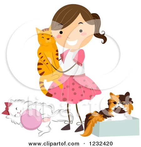 Clipart of a Happy Girl with Pet Cats - Royalty Free Vector Illustration by BNP Design Studio