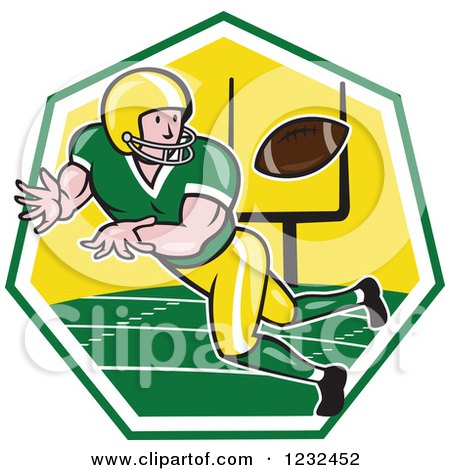 Clipart of a Gridiron American Football Player Catching in a Field Hexagon - Royalty Free Vector Illustration by patrimonio