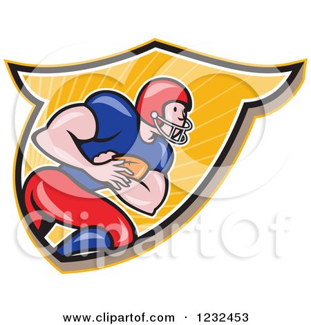 Clipart of a Profiled Gridiron American Football Player Running with the Ball in a Shield - Royalty Free Vector Illustration by patrimonio
