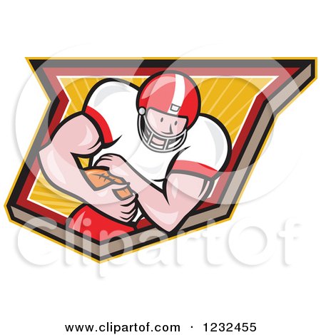 Clipart of a Gridiron American Football Player Running with the Ball in a Shield - Royalty Free Vector Illustration by patrimonio