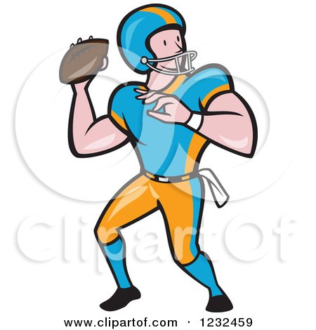 Clipart of a Gridiron American Football Player Throwing a Ball - Royalty Free Vector Illustration by patrimonio