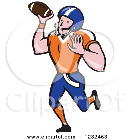 Clipart of a Gridiron American Football Player Throwing - Royalty Free Vector Illustration by patrimonio