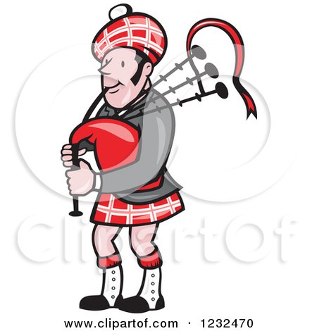 Clipart of a Scotsman Playing the Bagpipes - Royalty Free Vector Illustration by patrimonio