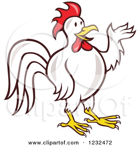 Clipart of a Presenting White Rooster - Royalty Free Vector Illustration by patrimonio