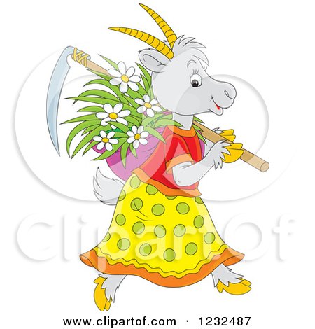 Clipart of a Female Coat with Flowers and a Scythe - Royalty Free Vector Illustration by Alex Bannykh