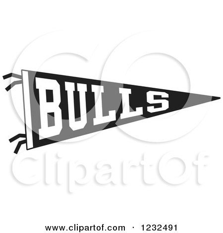 Clipart of a Black and White BULLS Team Pennant Flag - Royalty Free Vector Illustration by Johnny Sajem