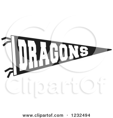 Clipart of a Black and White DRAGONS Team Pennant Flag - Royalty Free Vector Illustration by Johnny Sajem