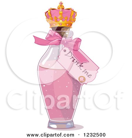 Clipart of a Drink Me Tag on a Pink Bottle in Wonderland - Royalty Free Vector Illustration by Pushkin