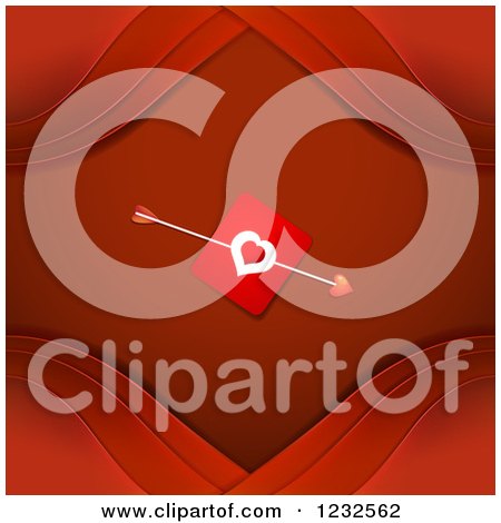 Clipart of a Red Valentine Background with Cupids Arrow Through a Heart Card - Royalty Free Vector Illustration by merlinul