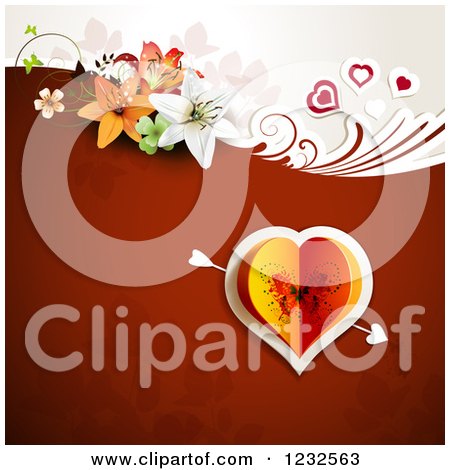 Clipart of a Valentine Background with a Butterfly Heart and Lilies - Royalty Free Vector Illustration by merlinul