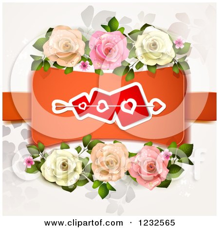 Clipart of a Valentine Background with Roses Foliage and Hearts 3 - Royalty Free Vector Illustration by merlinul