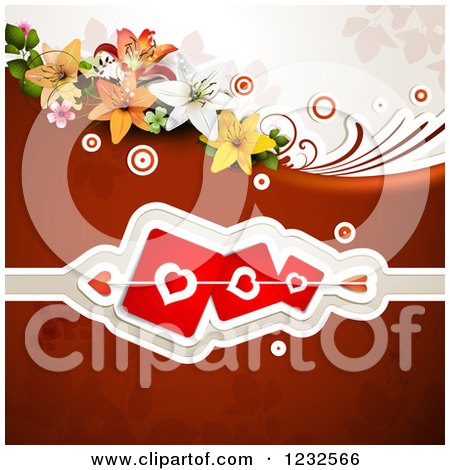 Clipart of a Valentine Background with Lilies Foliage and Hearts 2 - Royalty Free Vector Illustration by merlinul