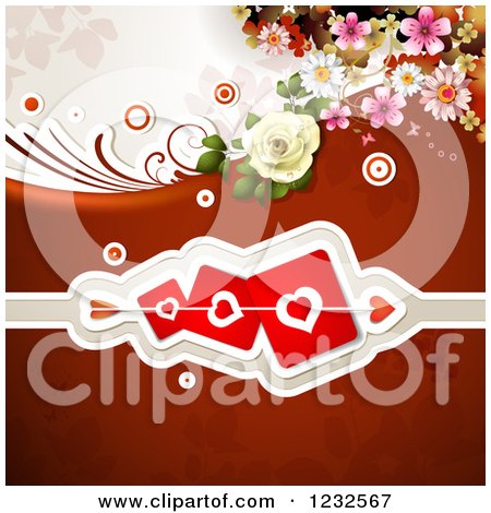 Clipart of a Valentine Background with Flowers Roses and Hearts - Royalty Free Vector Illustration by merlinul
