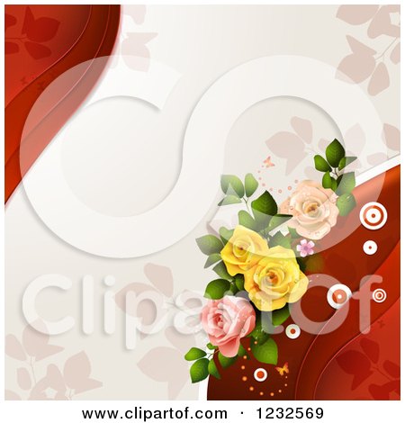 Clipart of a Valentine Background with Foliage and Roses - Royalty Free Vector Illustration by merlinul
