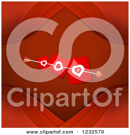 Clipart of a Red Valentine Background with Cupids Arrow Through Heart Cards 3 - Royalty Free Vector Illustration by merlinul