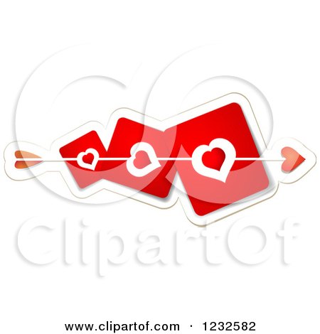 Clipart of Cupids Arrow Through Red Heart Cards - Royalty Free Vector Illustration by merlinul