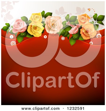 Clipart of a Valentine Background with Foliage Roses and Red Text Space - Royalty Free Vector Illustration by merlinul
