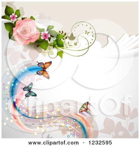 Clipart of a Background with Roses and Butterflies - Royalty Free Vector Illustration by merlinul