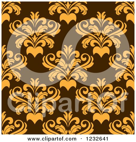 Clipart of a Seamless Brown and Yellow Damask Background Pattern - Royalty Free Vector Illustration by Vector Tradition SM