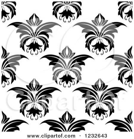 Clipart of a Seamless Black and White Damask Background Pattern - Royalty Free Vector Illustration by Vector Tradition SM