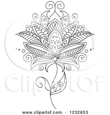 Clipart of a Black and White Henna Flower 12 - Royalty Free Vector Illustration by Vector Tradition SM