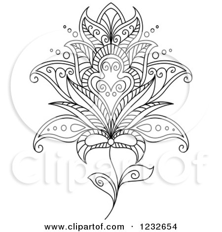 Clipart of a Black and White Henna Flower 13 - Royalty Free Vector Illustration by Vector Tradition SM