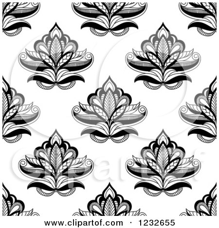 Clipart of a Seamless Black and White Henna Lotus Flower Pattern - Royalty Free Vector Illustration by Vector Tradition SM