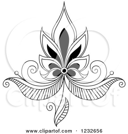 Clipart of a Black and White Henna Lotus Flower 5 - Royalty Free Vector Illustration by Vector Tradition SM