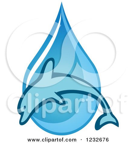 Clipart of a Dolphin over a Blue Waterdrop - Royalty Free Vector Illustration by Vector Tradition SM