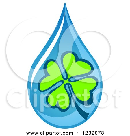 Clipart of a Shamrock Clover over a Blue Waterdrop - Royalty Free Vector Illustration by Vector Tradition SM