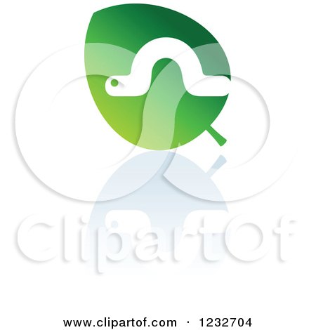 Clipart of a Green Leaf and Caterpillar Reflection Logo - Royalty Free Vector Illustration by Vector Tradition SM