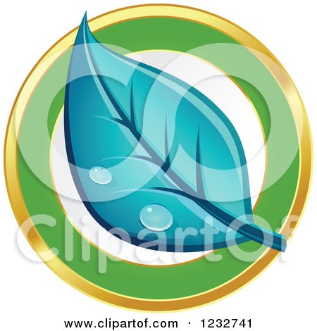 Clipart of a Dewy Blue Leaf Logo - Royalty Free Vector Illustration by Vector Tradition SM
