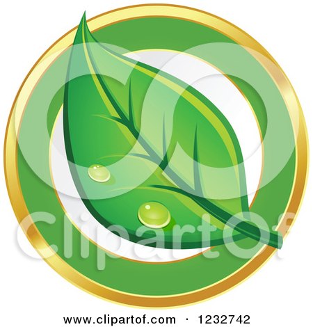 Clipart of a Dewy Green Leaf Logo 2 - Royalty Free Vector Illustration by Vector Tradition SM