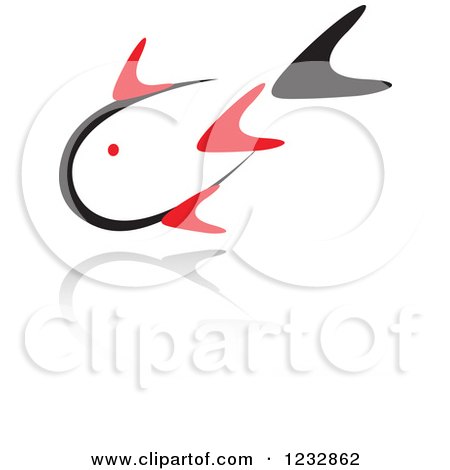 Clipart of a Red and Black Fish Logo and Reflection 6 - Royalty Free Vector Illustration by Vector Tradition SM
