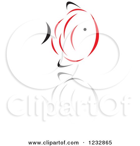 Clipart of a Red and Black Fish Logo and Reflection 11 - Royalty Free Vector Illustration by Vector Tradition SM