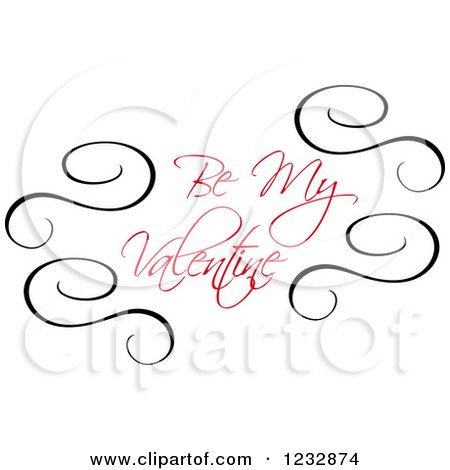 Clipart of a Be My Valentine Text with Black Swirl Borders - Royalty Free Vector Illustration by Vector Tradition SM