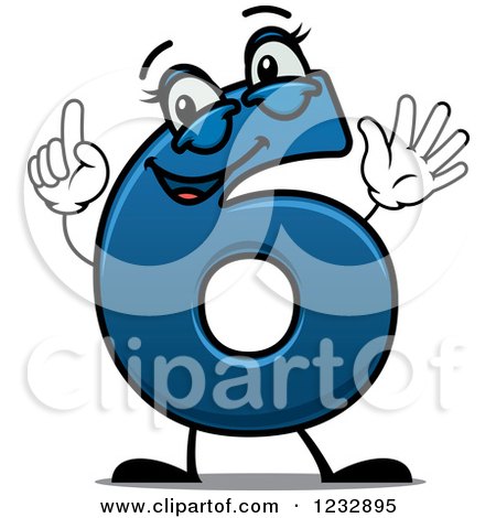 Clipart of a Happy Blue Number Six Holding up 6 Fingers - Royalty Free Vector Illustration by Vector Tradition SM