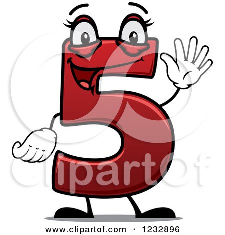 Clipart of a Happy Red Number Five Holding up 5 Fingers - Royalty Free Vector Illustration by Vector Tradition SM