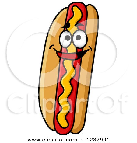 Clipart of a Happy Smiling Hot Dog with Mustard - Royalty Free Vector Illustration by Vector Tradition SM