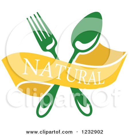 Clipart of a Yellow Natural Banner with a Green Fork and Spoon - Royalty Free Vector Illustration by Vector Tradition SM