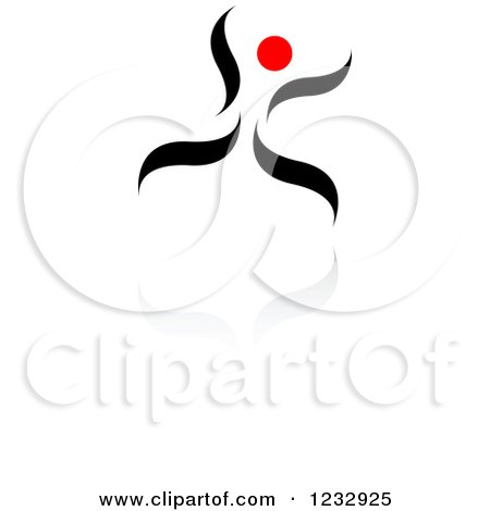 Clipart of a Red and Black Abstract Joyous Person Logo and Reflection - Royalty Free Vector Illustration by Vector Tradition SM