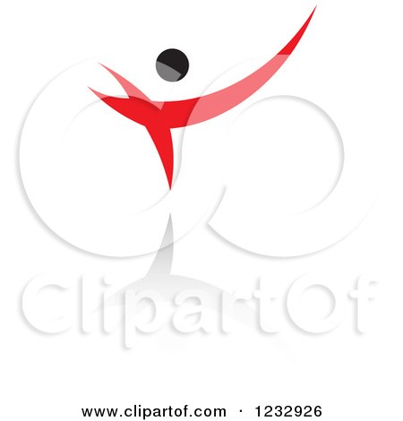 Clipart of a Red and Black Abstract Person Dancing Logo and Reflection - Royalty Free Vector Illustration by Vector Tradition SM